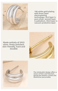 Detailed close-up of S925 sterling silver C-shape earrings showing the metal hallmark stamp
