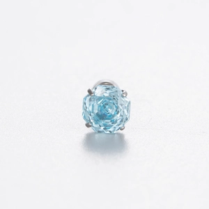 Light blue 6mm rose cut zircon stud earring with silver titanium steel screw back
