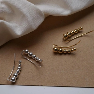925 Sterling Silver Round Bead Ear Crawler Earrings Minimalist Geometric Arc Ear Climber Elegant Jewelry For Women