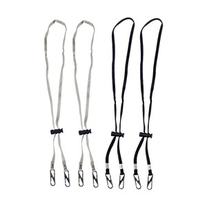 Detail of adjustable hat windproof lanyards with toggles and metal swivel hooks