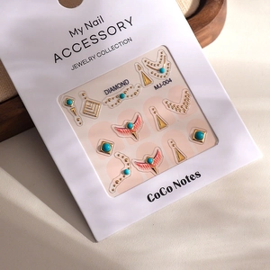 Vintage turquoise nail art charms set with golden geometric metal studs MJ-004