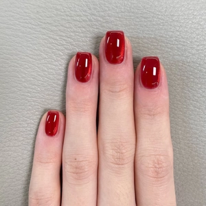Cat Eye Press On Nails Wine Red Short Square Glossy ABS Plastic False Nails For Women