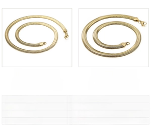 Comparison of 6mm and 8mm gold-plated stainless steel flat snake chains for men and women