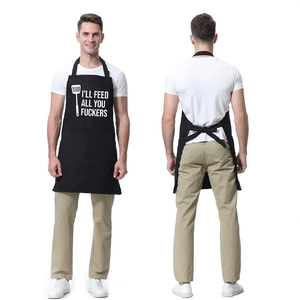 Schwarze Küchenschürze für Damen und Herren mit Grafikdruck für Grill und Restaurant
