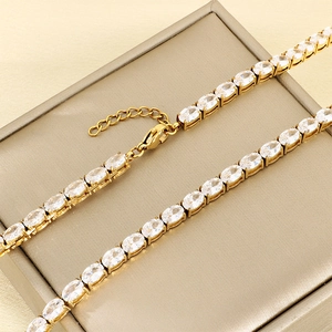 Collier Et Bracelet Tennis Bijoux Zircone Complète Acier Inoxydable Mode De Luxe Légère Femmes Hommes