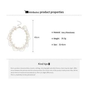 Size chart for rhinestone flower necklace showing length 40cm and 30.3g weight details