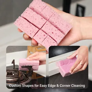 Pink high-density sponge scourer for kitchen cleaning, DIY cuttable for gaps and corners