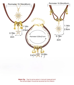 Detailed dimensions of Bohemian alloy necklaces and bracelet with cow head and boot charms
