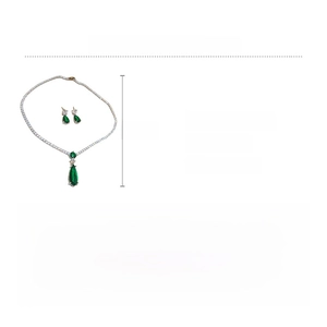 Detailed size and material specification chart for the green zircon jewelry set
