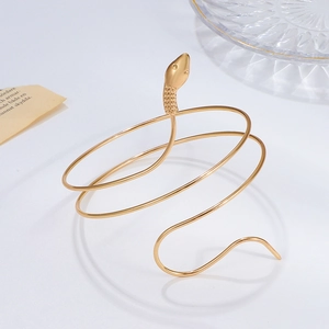 Adjustable golden snake arm cuff with vintage spiral wrap design for women