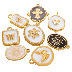 Gold-plated stainless steel charms with enamel butterfly and star patterns for DIY jewelry