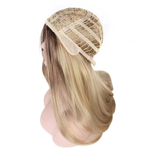 Golden brown ombre long straight wig for women with breathable mesh cap and adjustable straps