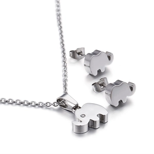 Poliertes Elefanten-Schmuckset aus Edelstahl mit Halskette und Ohrringen