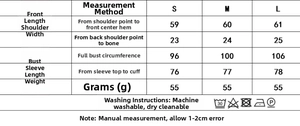 Detailed size chart for elegant polka dot organza shirt including length and bust measurements