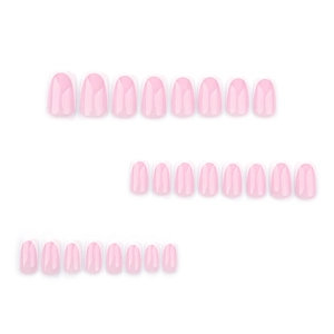 Classic French tip press-on nails with nude pink base and glossy square shape finish