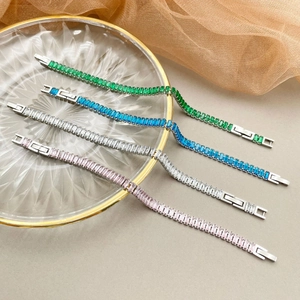 Lujosas pulseras tenis de acero inoxidable con circonitas de colores geométricas