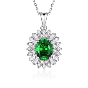 Elegant Sunflower Pendant Necklace For Women 925 Sterling Silver With Oval Gemstone And Sparkling Cubic Zirconia