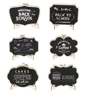 Set of 6 mini PVC chalkboards with wooden stands for Christmas party and cafe decor
