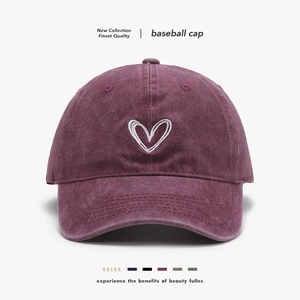 Heart Embroidery Washed Cotton Baseball Cap Adjustable Vintage Casual Soft Top Sports Hat For Men Women