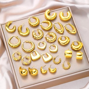 Exaggerated geometric stainless steel gold earrings set in various minimalist C-shapes
