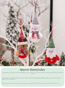 Detailed view of plush Reindeer, Snowman, and Santa hanging ornaments for Christmas trees