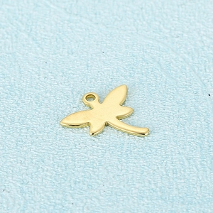 Polished golden stainless steel dragonfly pendant with a connection ring for DIY jewelry