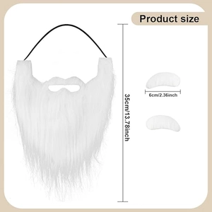 White Christmas Santa beard and mustache set with dimensions in a size chart display