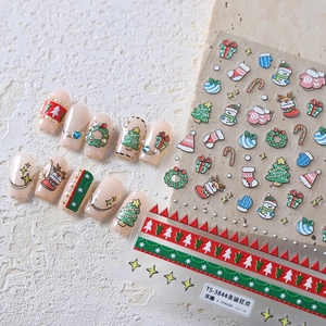 Christmas 3D embossed nail stickers set with Santa, snowman and wreath patterns
