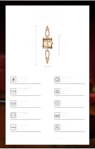 Detailed specifications chart for the vintage square dial gold bracelet watch for women