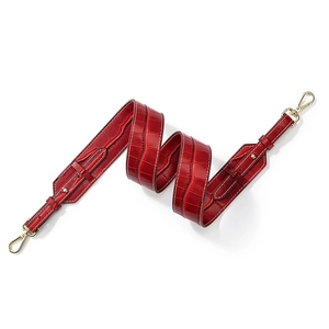 Adjustable red crocodile pattern leather bag strap with golden metal swivel hooks