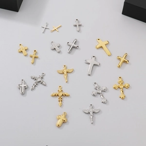 Gold and silver stainless steel cross and angel pendants for DIY jewelry making