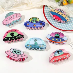 Acrylic UFO Alien Spaceship Hair Claw Clip Cartoon Colorful Shark Clip Hair Accessory For Women Updo