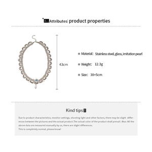Detailed specs of the vintage pearl drop necklace in stainless steel and glass