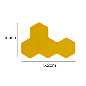 Yellow honeycomb wooden puzzle pieces for kids showing 3.5cm by 5.2cm size measurements