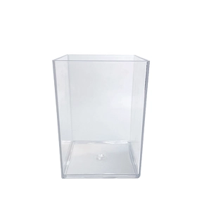 Minimalist clear acrylic pen holder organizer with a transparent rectangular desktop design