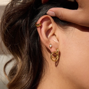 18K gold plated stainless steel earring set with white zircon stud and cuff