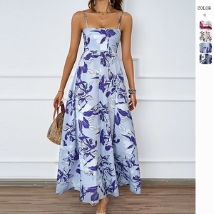 Robe Maxi À Bretelles Spaghetti Imprimé Fleuri Été Pour Femmes Dos Nu Taille Haute Ligne A Sexy Vacances Plage Longue