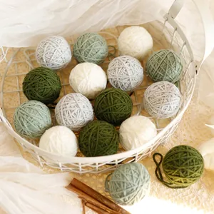 5cm Christmas yarn ball ornaments in various natural green and white colors for tree decor