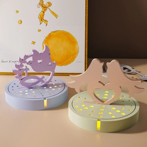 Détail de la veilleuse oiseau avec base LED chaude et design en silicone ajouré