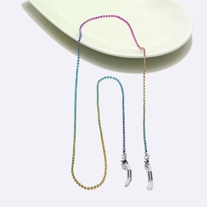 Detail of colorful beaded glasses chain with anti-slip silicone loops and lobster clasp
