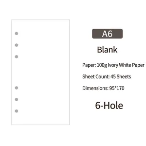 A6 6-hole refill paper with 45 sheets of 100g ivory white blank notebook insert
