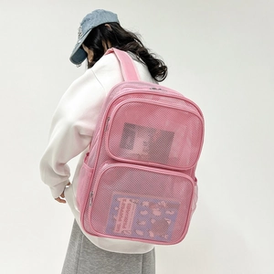 Pink breathable mesh backpack for beach travel and gym with adjustable straps