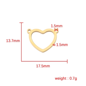 Golden hollow heart titanium steel jewelry connector with dual rings and 17.5mm dimensions