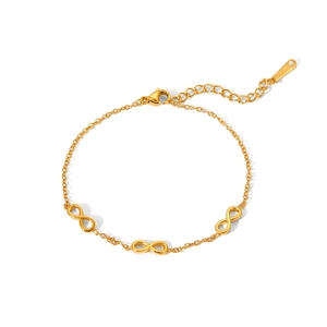 Detail of gold-plated infinity link bracelet with lobster clasp and S-STEEL tag