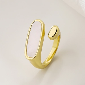 Elegant gold plated irregular geometric open ring with white oval zircon stone