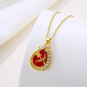 Water Drop Pendant Necklace Stainless Steel Zircon Flower Design Micro Inlaid Fashion Jewelry For Women Elegant