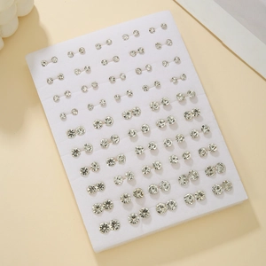 50-pair minimalist faux pearl and rhinestone stud earring set in assorted sizes for women