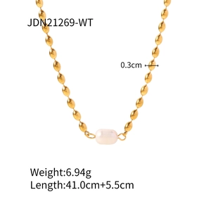 Detailed view of 18K gold stainless steel necklace with size and weight measurements