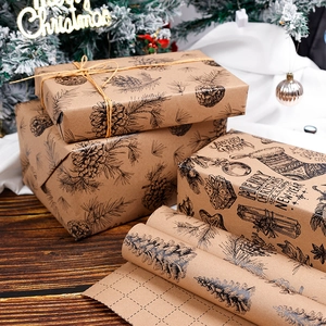 Double-sided 80g kraft Christmas wrapping paper with pine cones and festive text