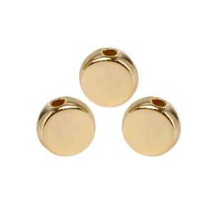 Three flat round gold CCB beads with central holes for DIY jewelry making and crafts